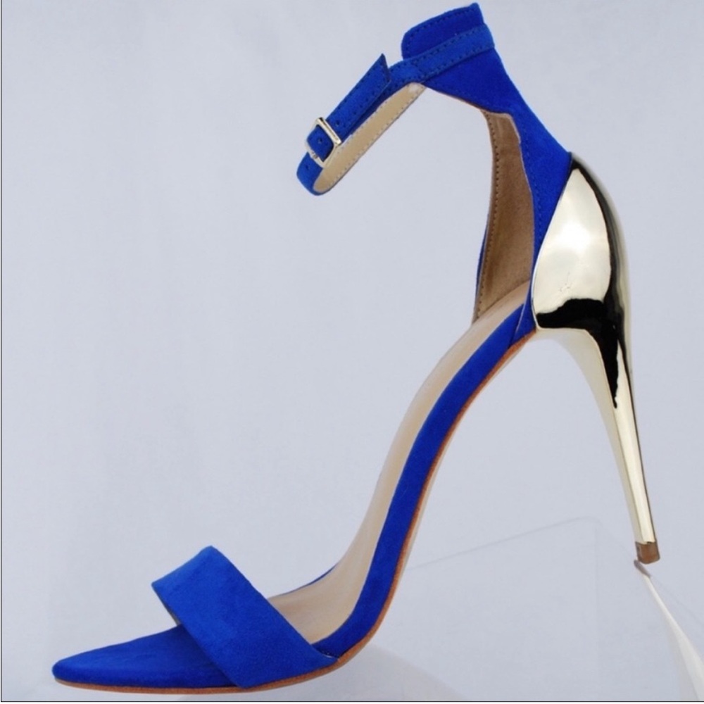 Zara Blue and Gold Stiletto Sandals with Minimalist Design